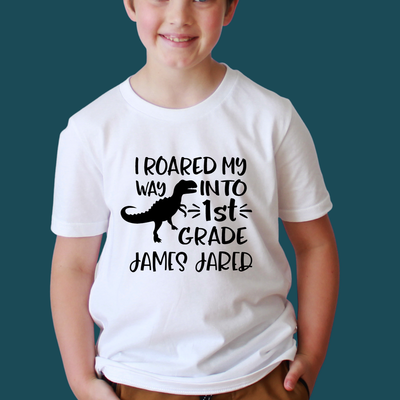 Roared My Way - Dinosaur Personalized Back To School Shirt For Kids
