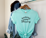 Raising Little Blessings Tee. Christian Mom Shirt: Faith Based Mom Apparel | Salt and Light Boutique