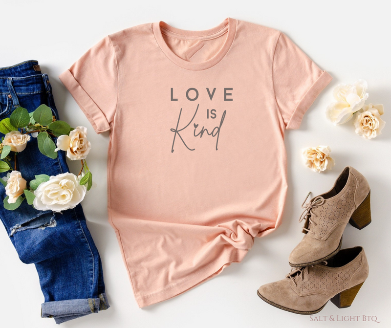 Love is Kind Tee. Cute Valentine's Day t-shirt. Christian Shirts for Women: Faith Based Apparel & Tees | SLB