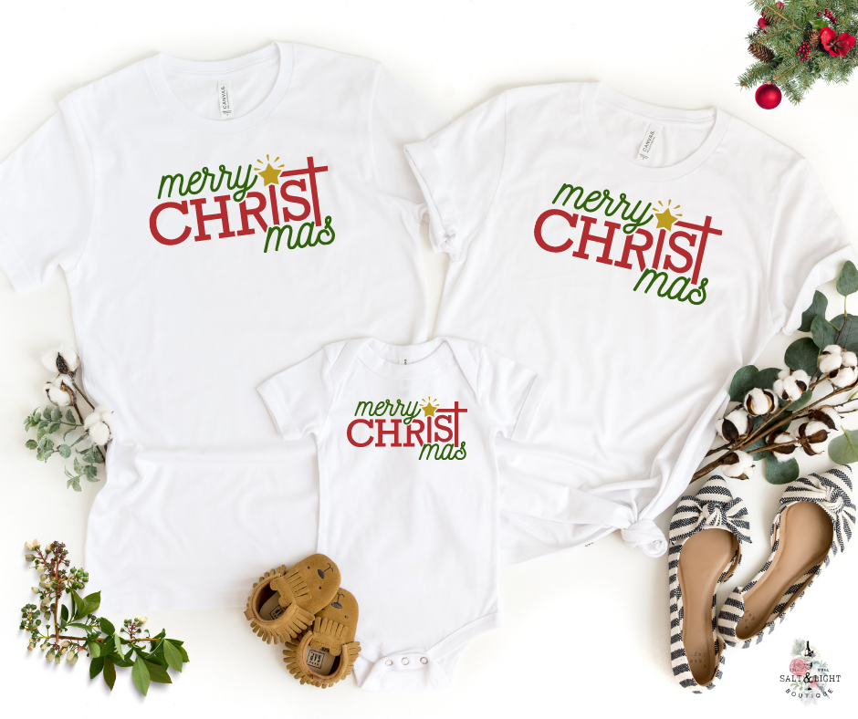 Family Christmas Shirts & Pajamas on White Shirts