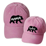 Mama Bear - Baseball Cap Mommy and Me Matching Hats in PINK