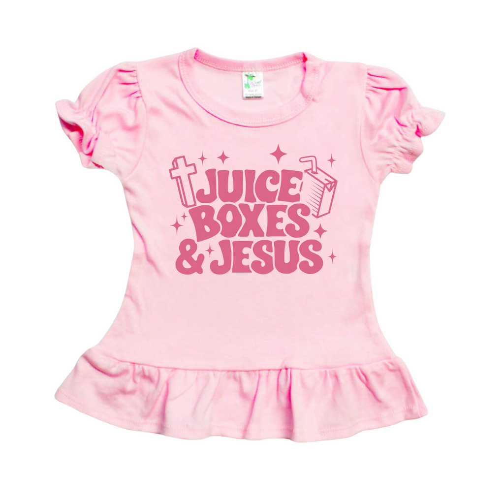 JUICE BOXES & JESUS - Short Sleeve Ruffle T-Shirt - PINK