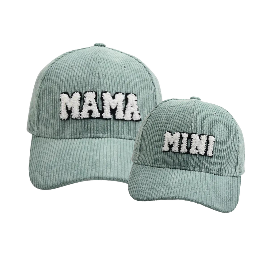 Mama Mini - Embroidered Corduroy Baseball Cap Mommy and Me Matching Hats in SAGE GREEN