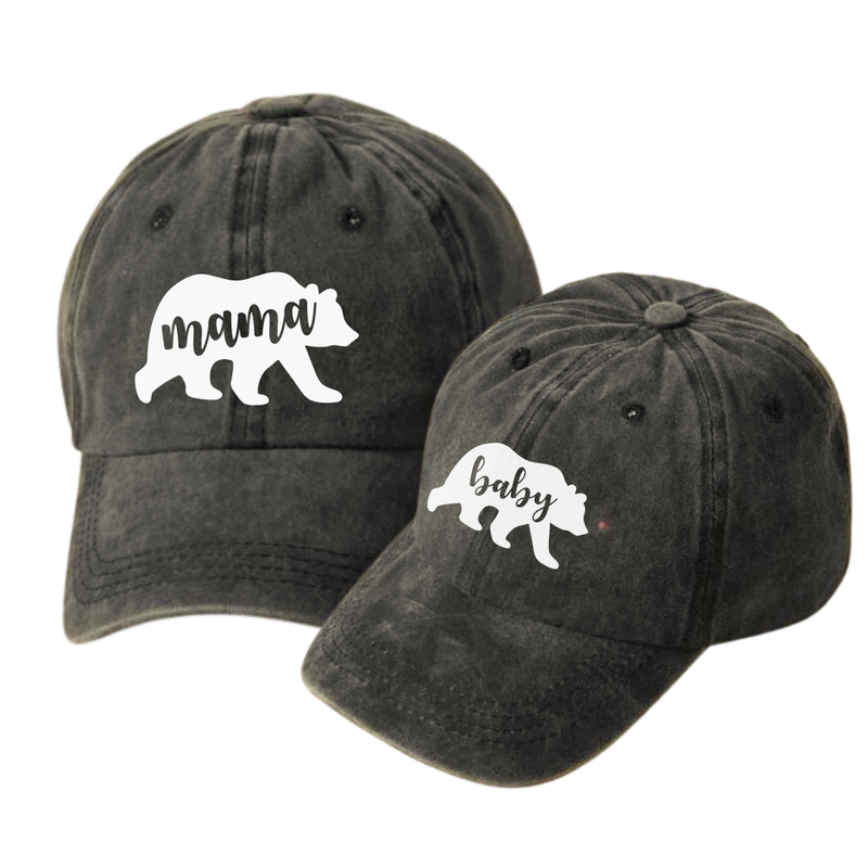 Mama Bear - Baseball Cap Mommy and Me Matching Hats in BLACK