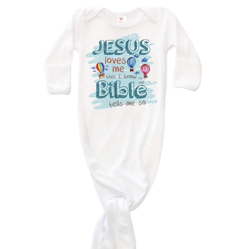 Jesus Loves Me - BOY - Baby Knotted Gown