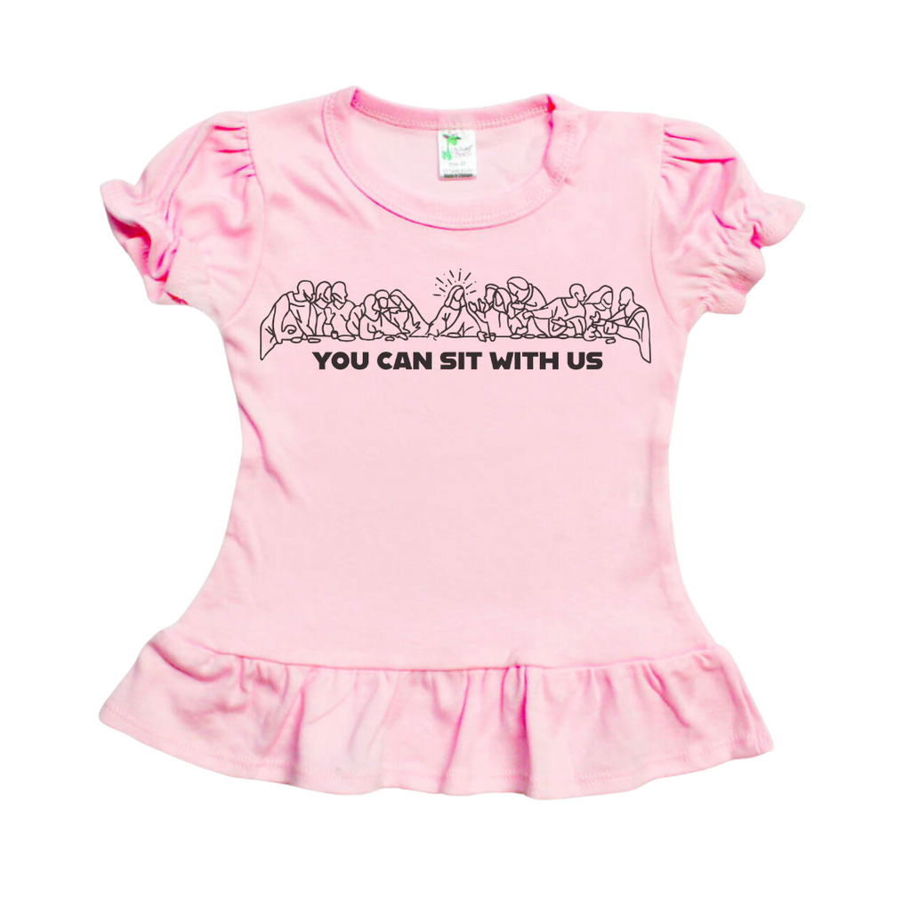 YOU CAN SIT WITH US - Short Sleeve Ruffle T-Shirt - PINK