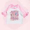 JESUS LOVES ME - Pink Raglan Toddler Shirt With Ruffles