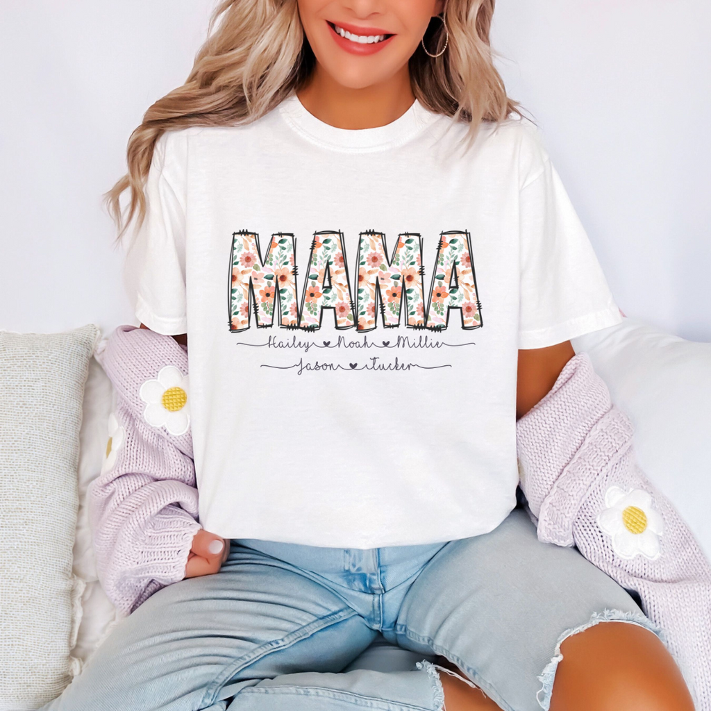 PERSONALIZED FLORAL MOM SHIRT - MOM TEE - 002