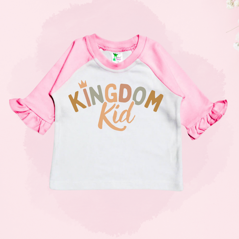 KINGDOM KID - Pink Raglan Toddler Shirt With Ruffles