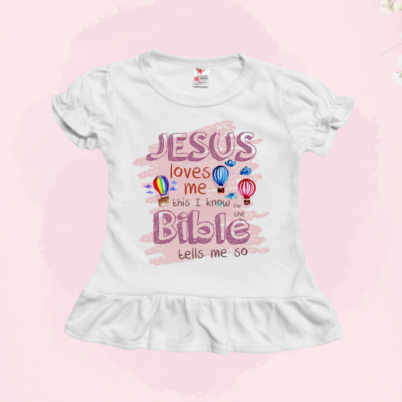 JESUS LOVES ME - Short Sleeve Ruffle T-Shirt - WHITE