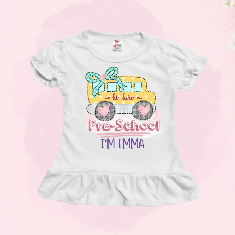 Hi There SCHOOL BUS - Personalized Back To School Shirt For Kids (White)