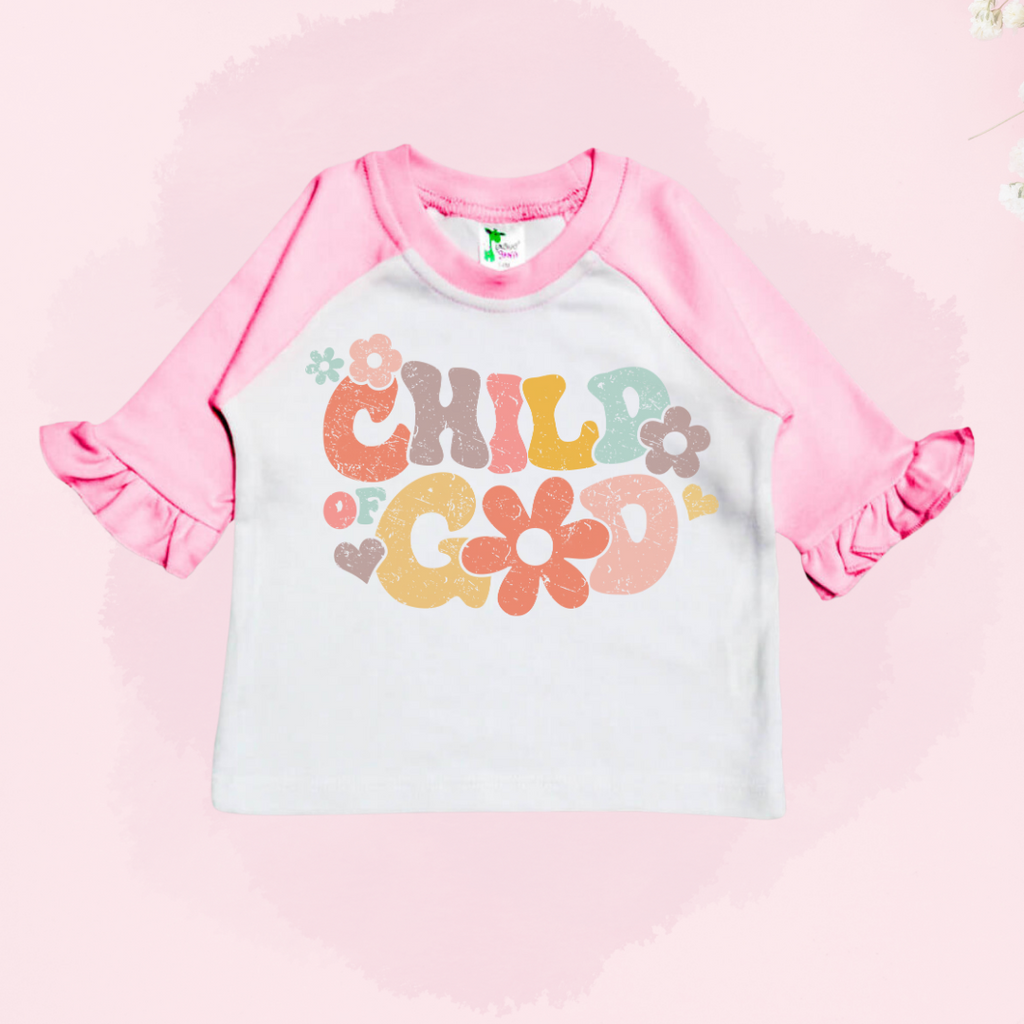 CHILD OF GOD - Pink Raglan Toddler Shirt With Ruffles