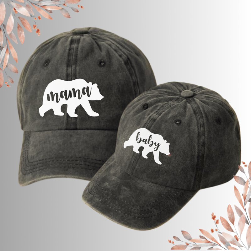 Mama Bear - Baseball Cap Mommy and Me Matching Hats in BLACK