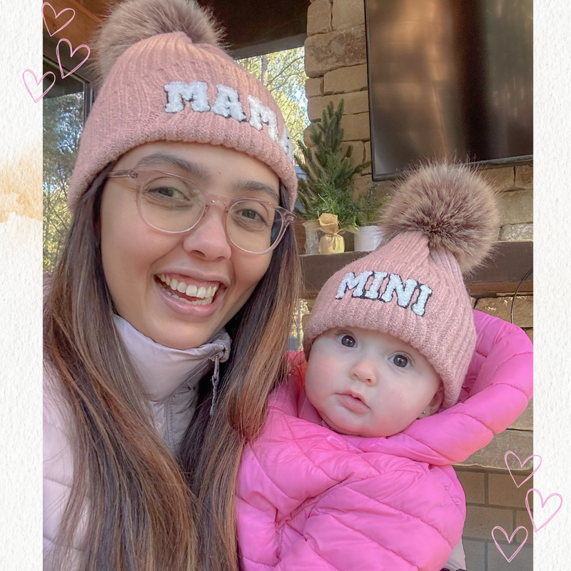 Mama Mini FUR POM POM -  Mommy and Me Matching Beanies in PINK