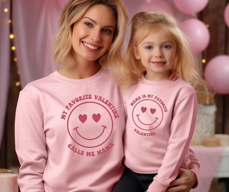 Smile Face Favorite Valentine - Mommy and Me Valentine's Day Sweatshirt