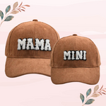 Mama Mini - Embroidered Corduroy Baseball Cap Mommy and Me Matching Hats in CARAMEL