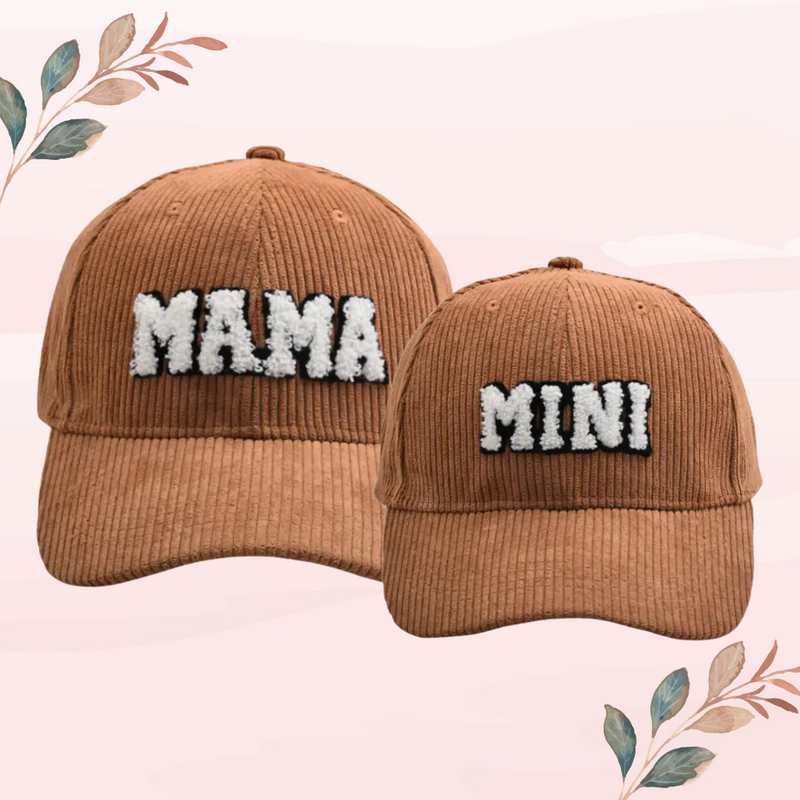 Mama Mini - Embroidered Corduroy Baseball Cap Mommy and Me Matching Hats in CARAMEL