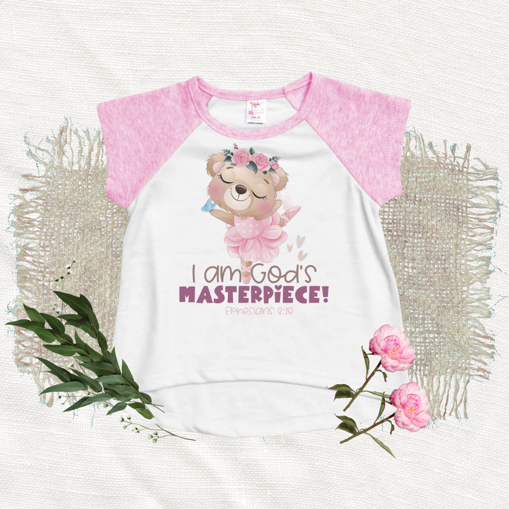 GOD'S MASTERPIECE - Short Sleeve Ruffle T-Shirt - RAGLAN IN PINK