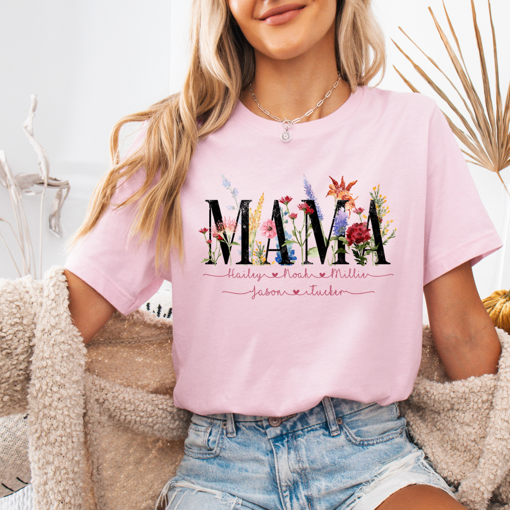 PERSONALIZED FLORAL MOM SHIRT - MOM TEE