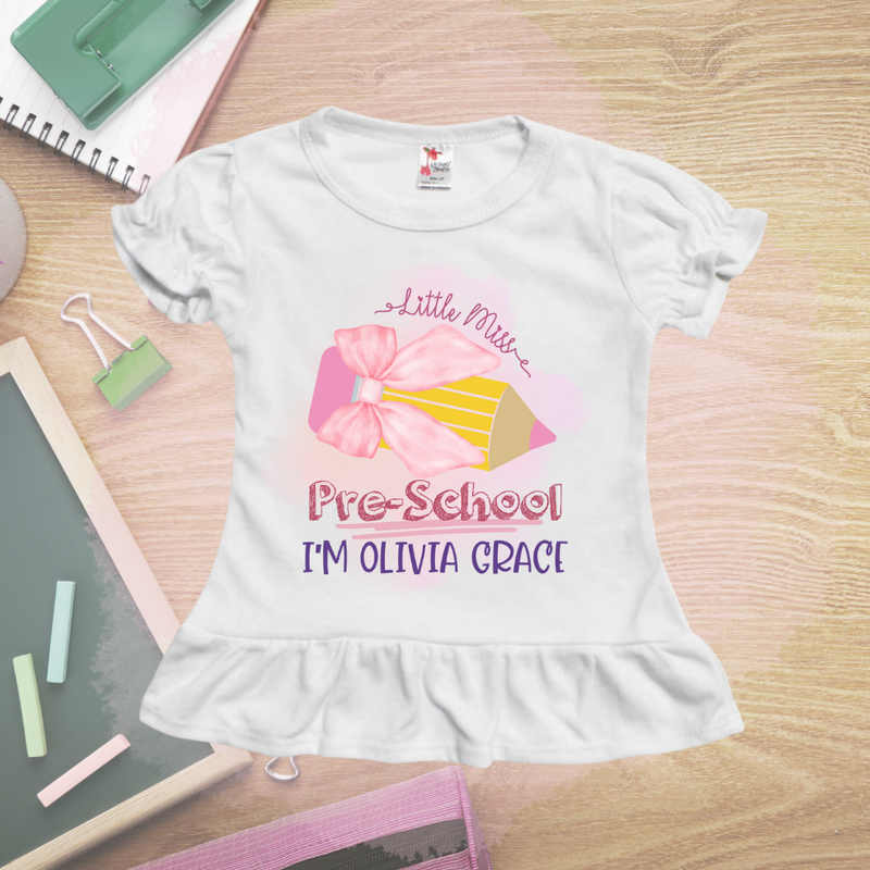 Little Miss - Personalized Back To School Shirt For Kids (White)