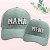 Mama Mini - Embroidered Corduroy Baseball Cap Mommy and Me Matching Hats in SAGE GREEN