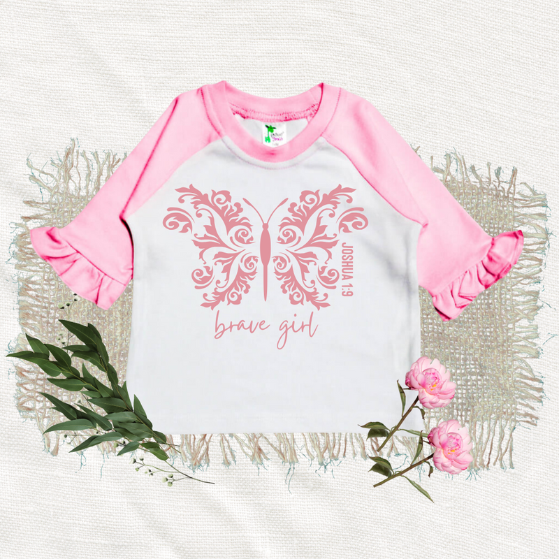 BRAVE GIRL - Pink Raglan Toddler Shirt With Ruffles