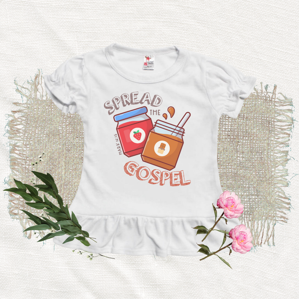 SPREAD THE GOSPEL - Short Sleeve Ruffle T-Shirt - WHITE