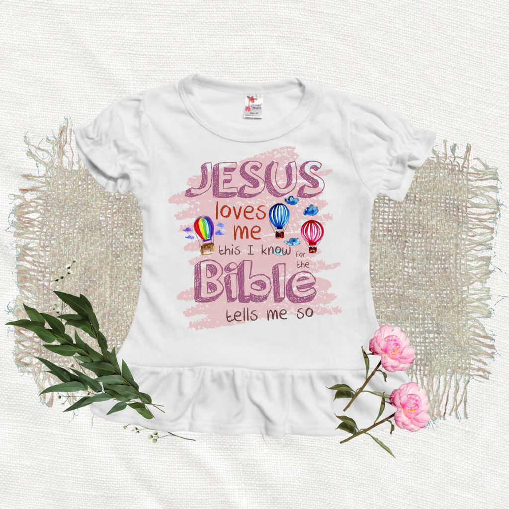 JESUS LOVES ME - Short Sleeve Ruffle T-Shirt - WHITE