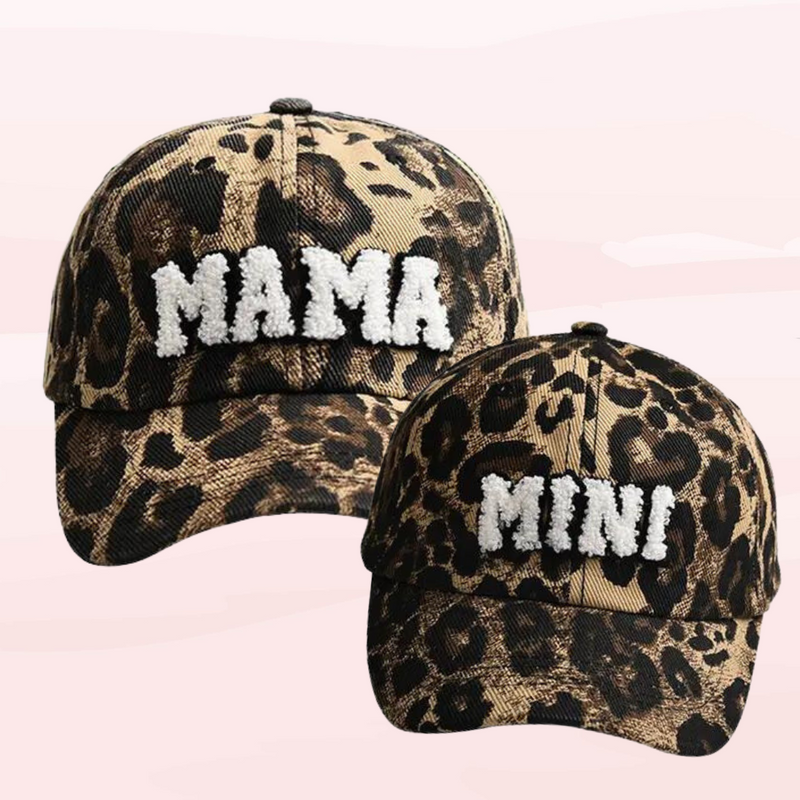 Mama Mini - Embroidered Baseball Cap Mommy and Me Matching Hats in LEOPARD PRINT