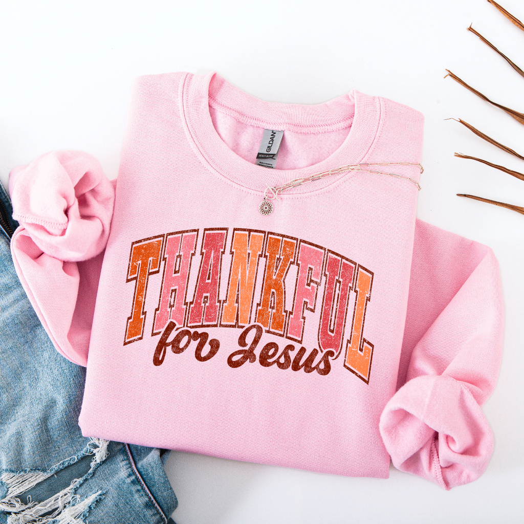 Thankful for Jesus Christian Sweatshirt – Varsity Letter Crewneck