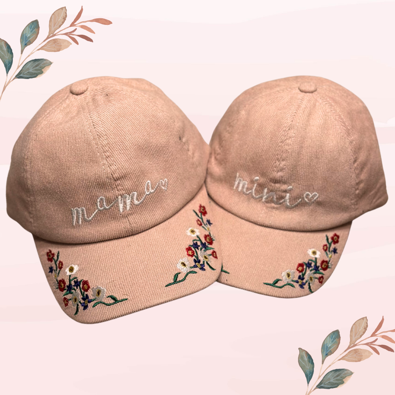 Mama Mini - Embroidered Corduroy Baseball Cap Mommy and Me Matching Hats in PINK