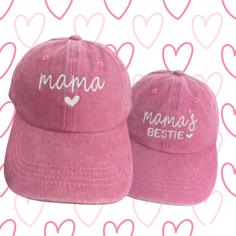 Besties Hat - Baseball Cap Mommy and Me Matching Hats in PINK