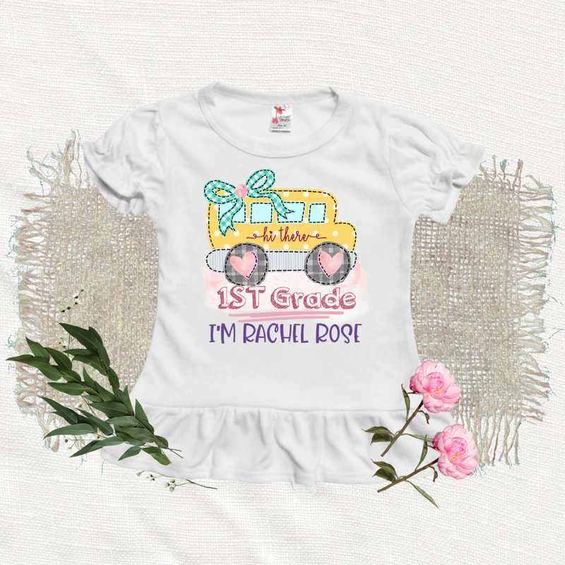 Hi There SCHOOL BUS - Personalized Back To School Shirt For Kids (White)