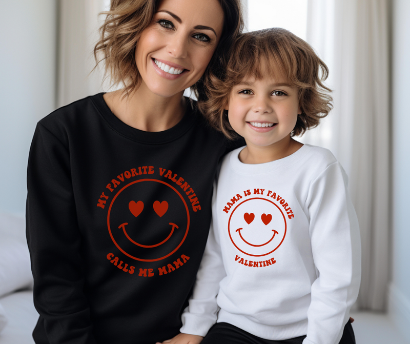 Smile Face Favorite Valentine - Mommy and Me Valentine's Day Sweatshirt