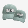 Mama Mini - Embroidered Corduroy Baseball Cap Mommy and Me Matching Hats in SAGE GREEN