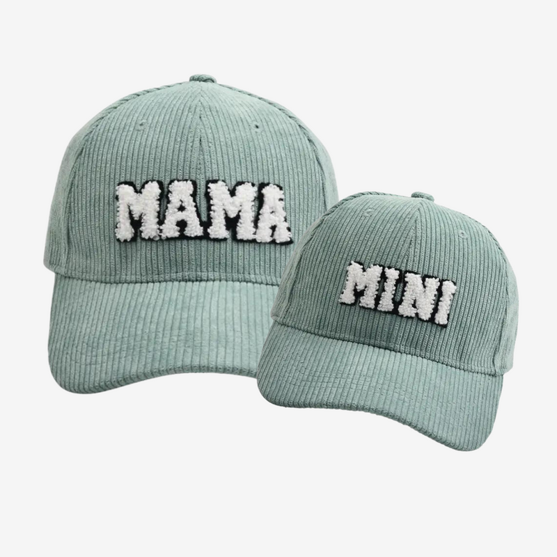 Mama Mini - Embroidered Corduroy Baseball Cap Mommy and Me Matching Hats in SAGE GREEN