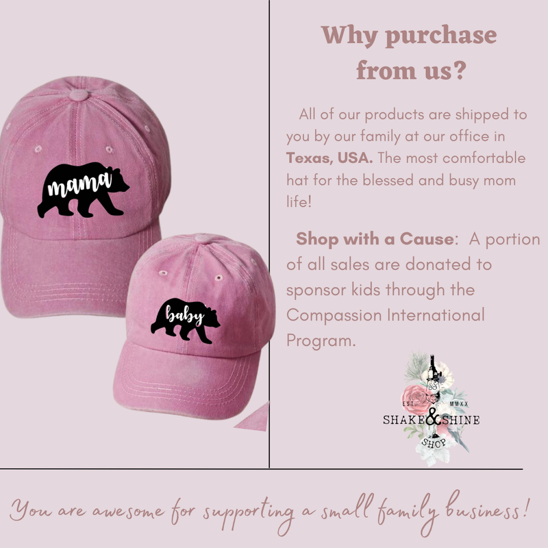 Mama Bear - Baseball Cap Mommy and Me Matching Hats in PINK