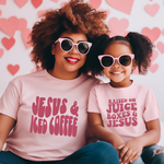 Jesus, Iced Coffee, Milk And Juice Box - Mommy and Me Matching Shirts