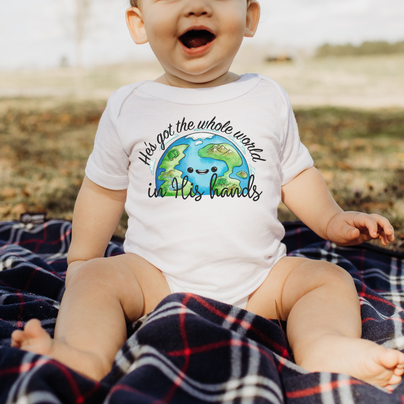HE'S GOT THE WHOLE WORLD IN HIS HANDS - Short Sleeve T-Shirt in White