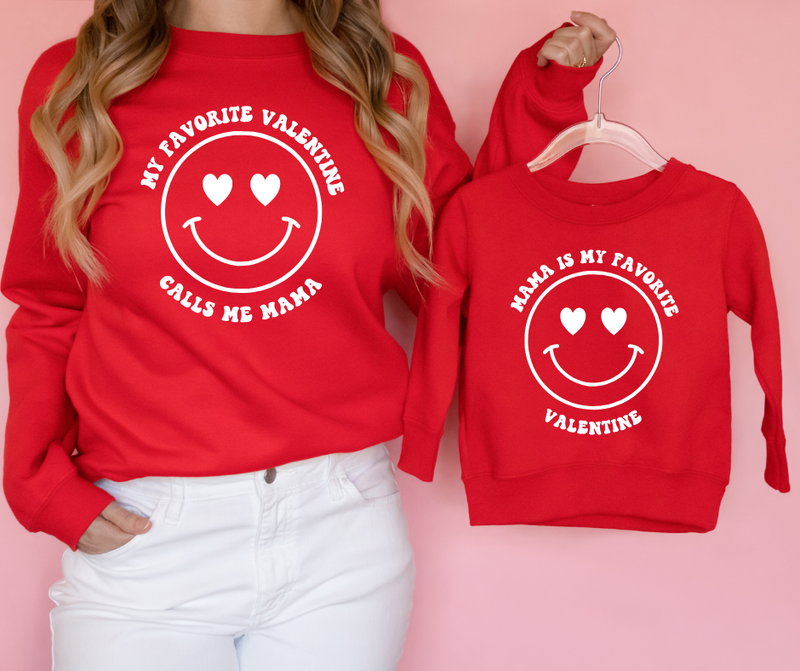 Smile Face Favorite Valentine - Mommy and Me Valentine's Day Sweatshirt