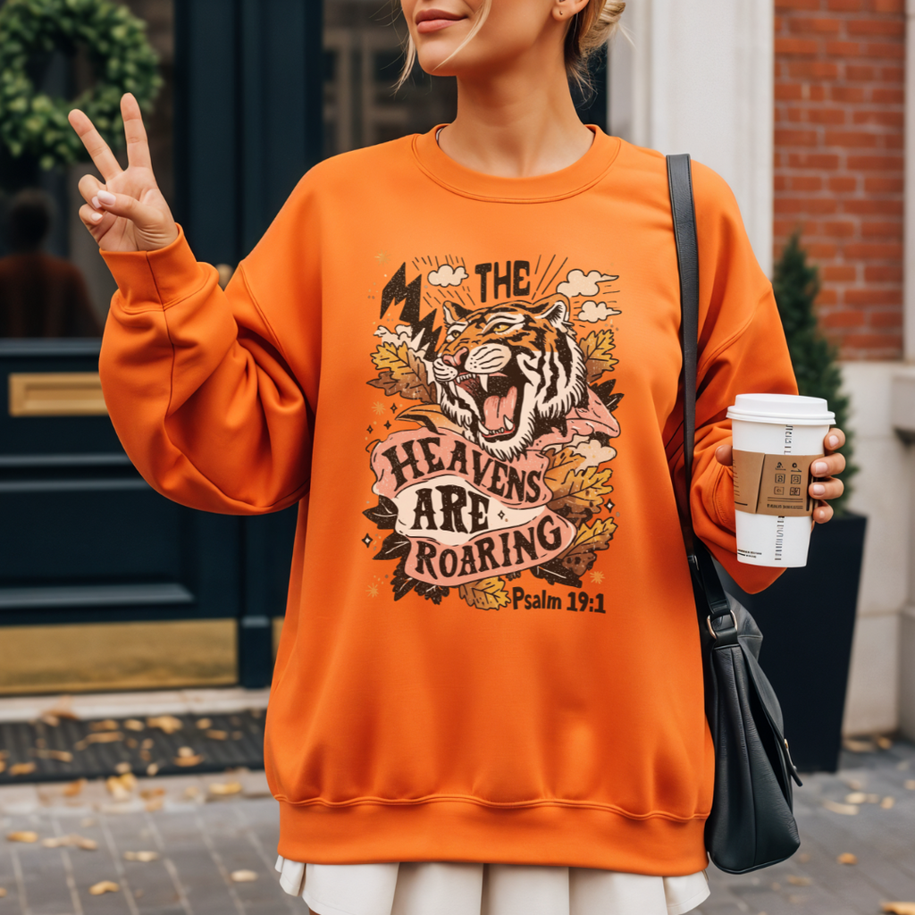 Heavens Are Roaring Christian Sweatshirt – Bible Verse Fall Crewneck