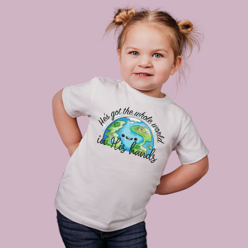 HE'S GOT THE WHOLE WORLD IN HIS HANDS - Short Sleeve T-Shirt in White
