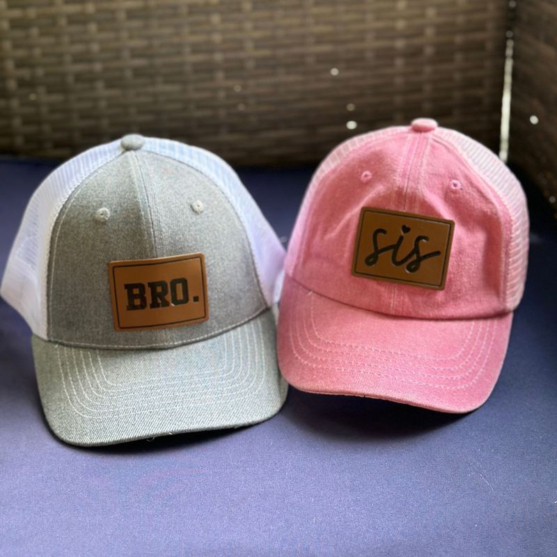 Bro & Sis (Leather Patch) - Brother Sister Matching Hats