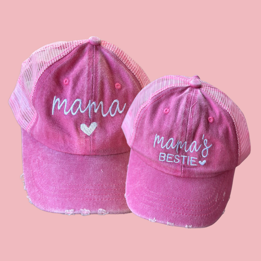 Mama + Mama's Bestie Hat - High Ponytail Mommy and Me Matching Hats
