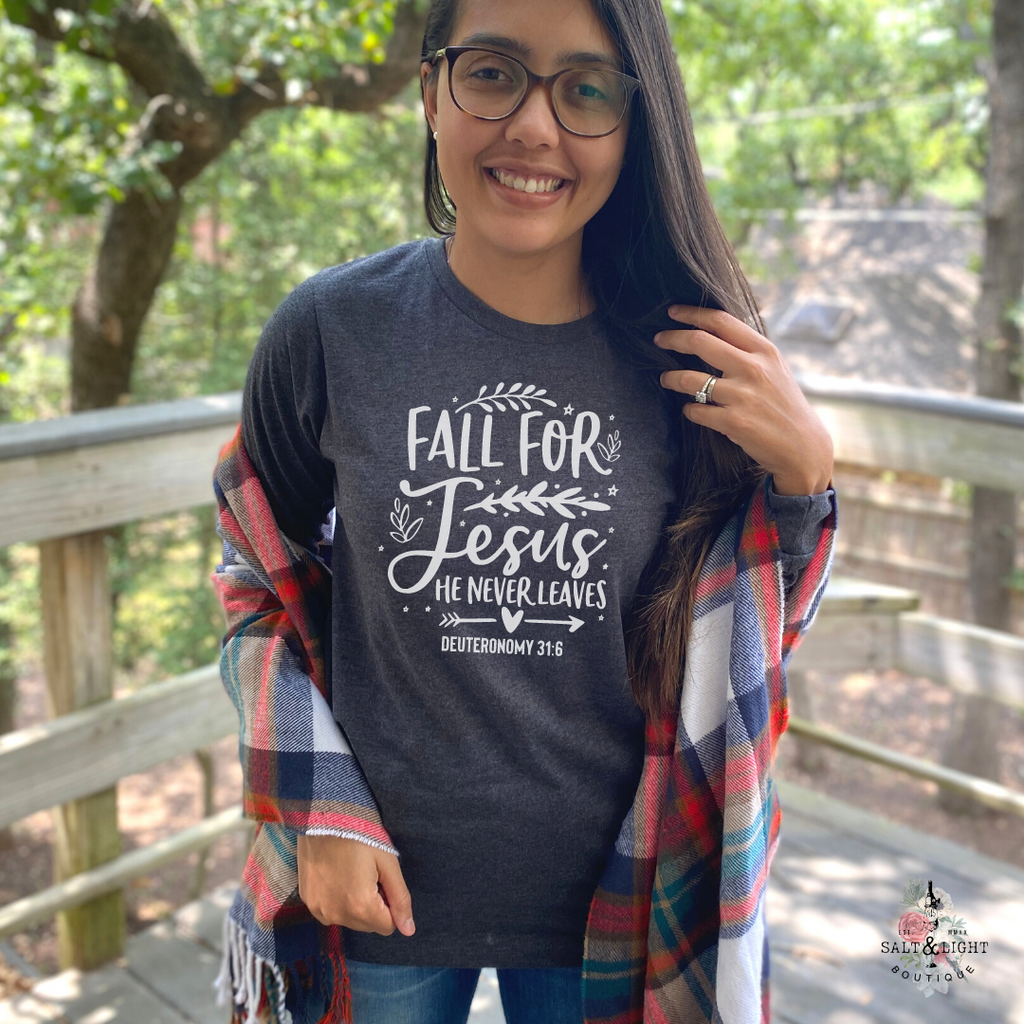 FALL FOR JESUS LONG SLEEVE T SHIRT - Salt and Light Boutique