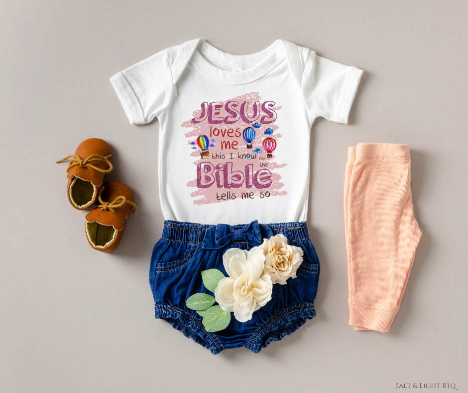 Jesus loves me so Bodysuit. Cute Christian Clothing, Girl Baby Clothes | Salt and Light Boutique