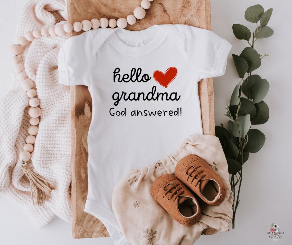 Hello Grandma Pregnancy Announcement Onesie: Baby Announcement | SLB