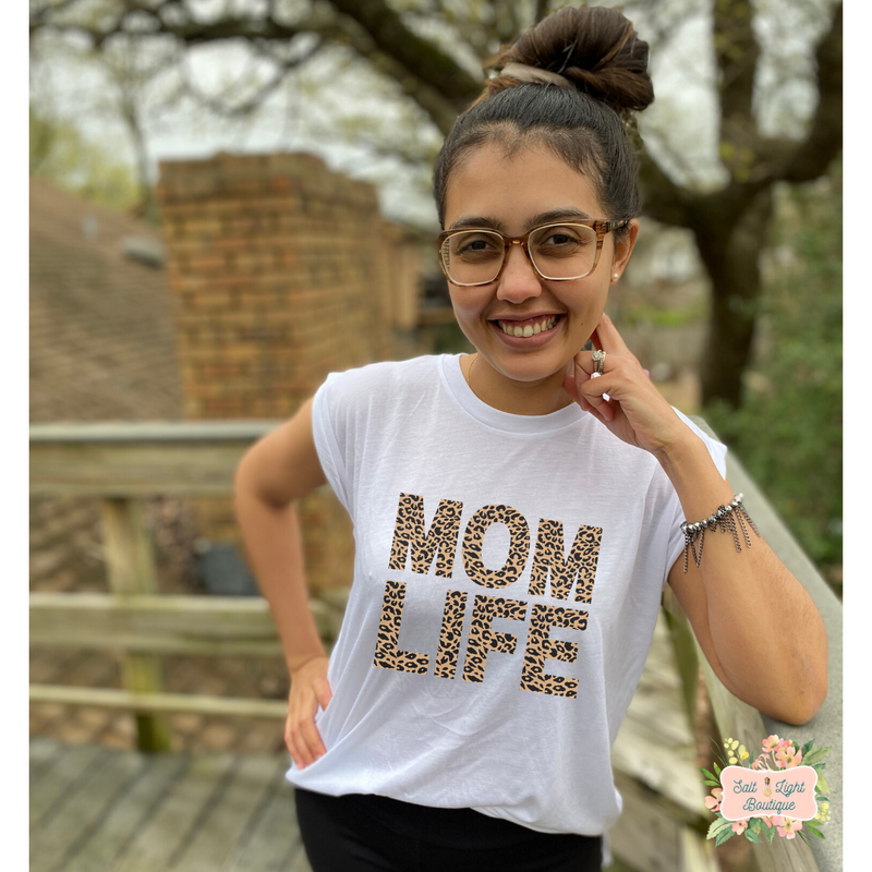 MOM LIFE - LEOPARD PRINT | WOMEN'S FLOWY MUSCLE T-SHIRT WITH ROLLED SLEEVES - Salt and Light Boutique