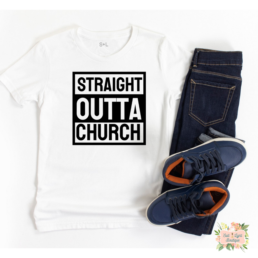 STRAIGHT OUTTA CHURCH | YOUTH T-SHIRT - Salt and Light Boutique