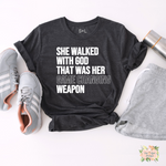 SHE WALKED WITH GOD WORKOUT T-SHIRT | WOMEN'S UNISEX WORKOUT SHIRTS - Salt and Light Boutique